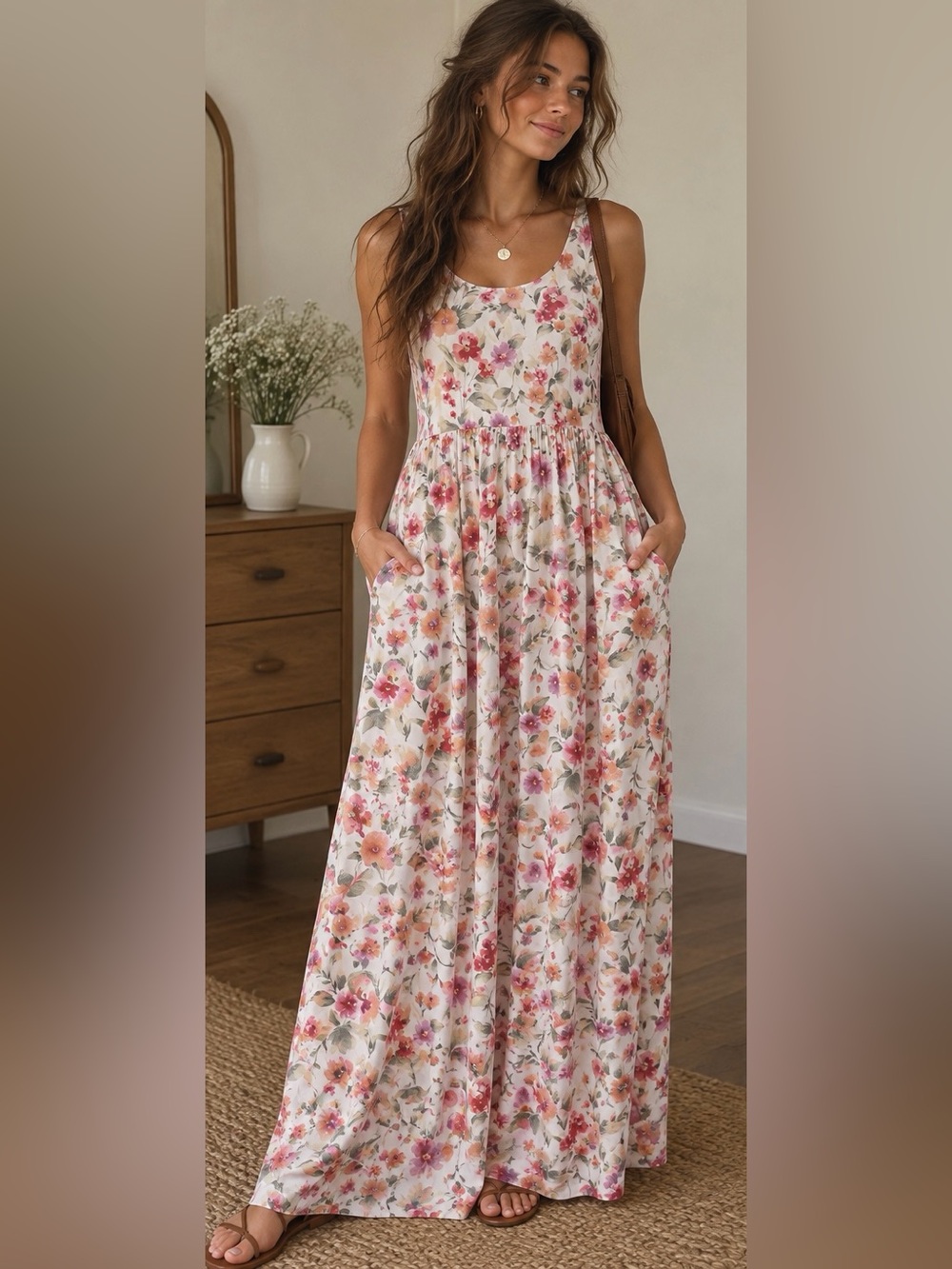 Honey & Lace Floral Maxi Dress Garden Party Cottagecore Sleeveless Pockets